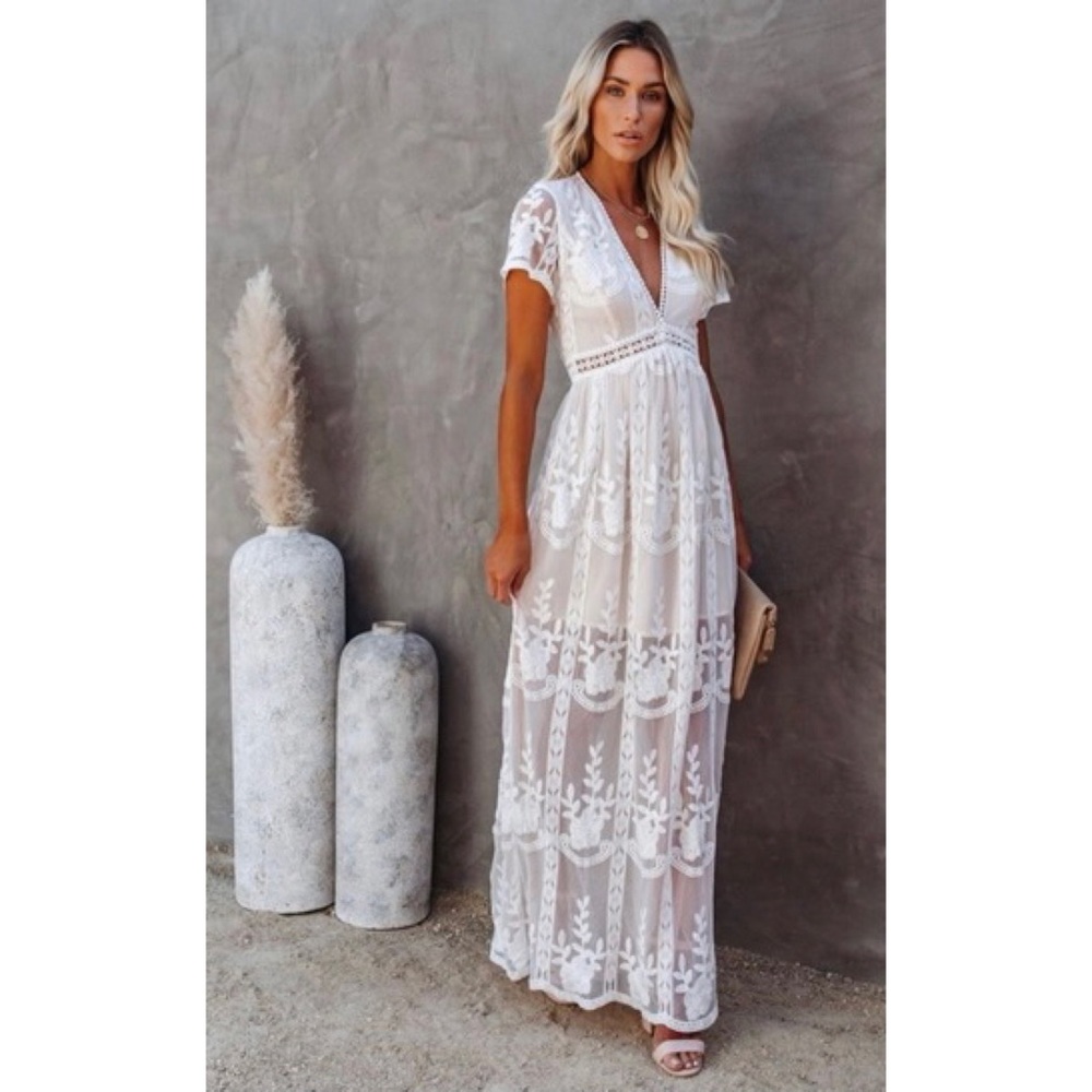 Vici White Lace Overlay Maxi Dress